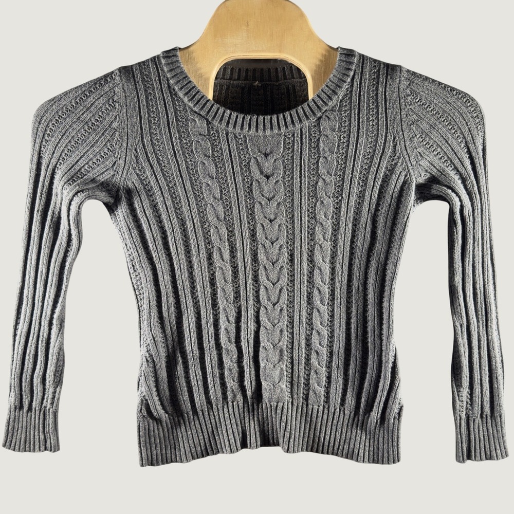 3068 | American Eagle Cable Knit Cotton Pullover Sweater Gray Womens Small